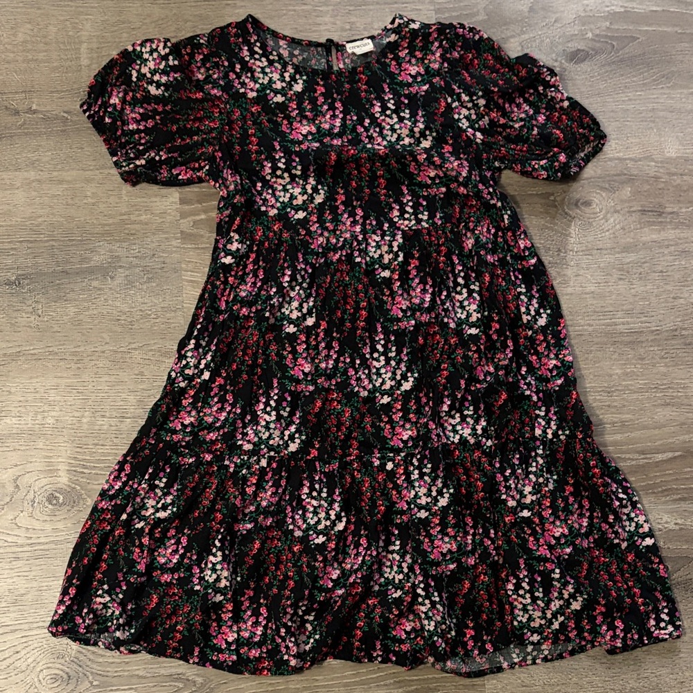 Crewcuts Black Floral Tiered Dress with Pink and White Blossoms